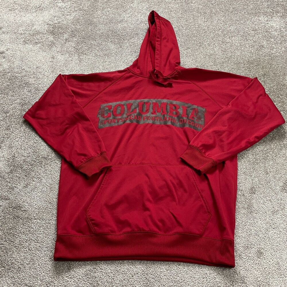 Columbia Hoodie Sweatshirt Mens XL Red Pockets Fleece Graphic Pullover Jacket